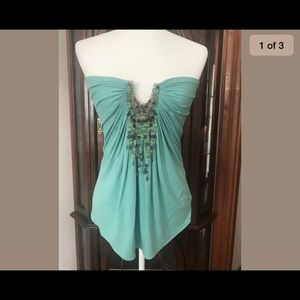 Sky Teal Tube Top with Beads - Large